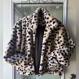Faux Fur Leopard Print Jacket - Black & Cream